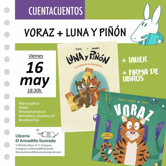 Presentación de los libros 'Voraz', de Isra y Mariela Cisneros, y 'Luna y Piñón', de Isra y Alex